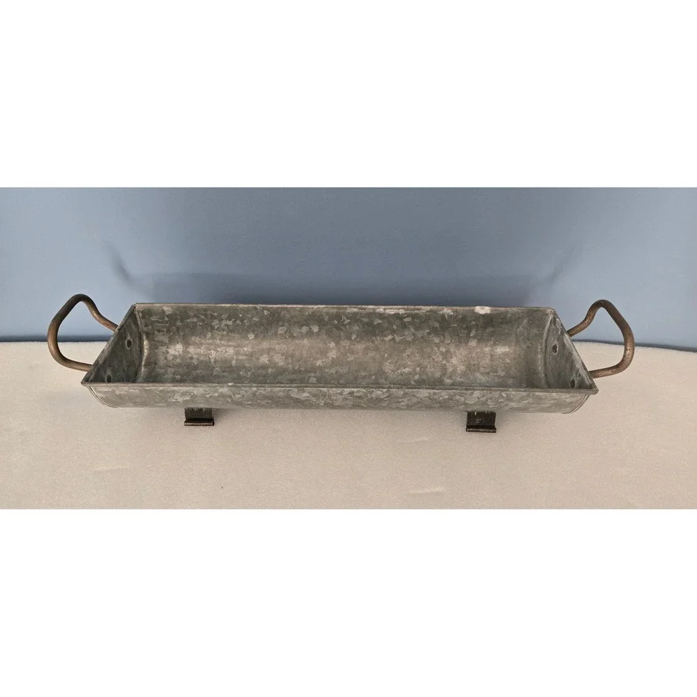 Rustic Galvanized Metal Trough Planter with Handles Farmhouse Centerpiece 22in